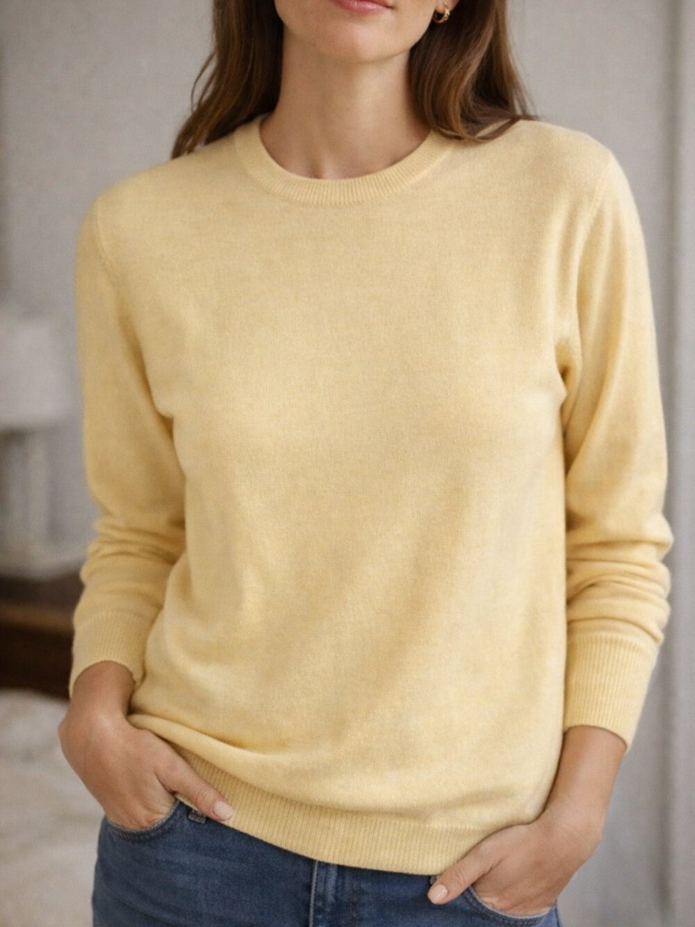 Faconnable 100% Merino Wool Crewneck Sweater Pale Yellow Size Large